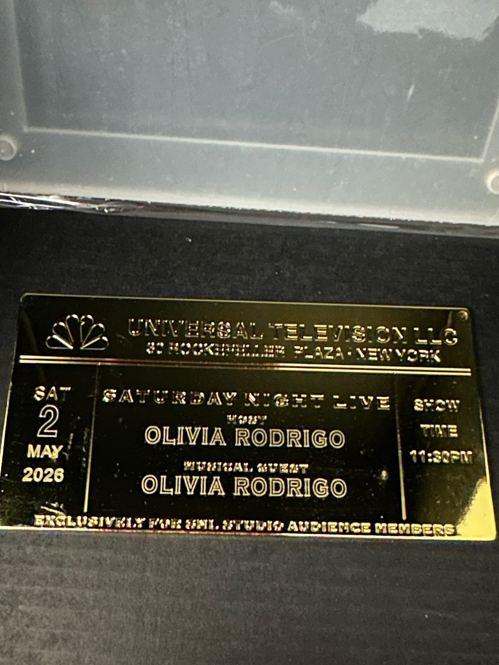 LIMITED EDITION Olivia Rodrigo Saturday Night Engraved LIVE SHOW Golden Ticket